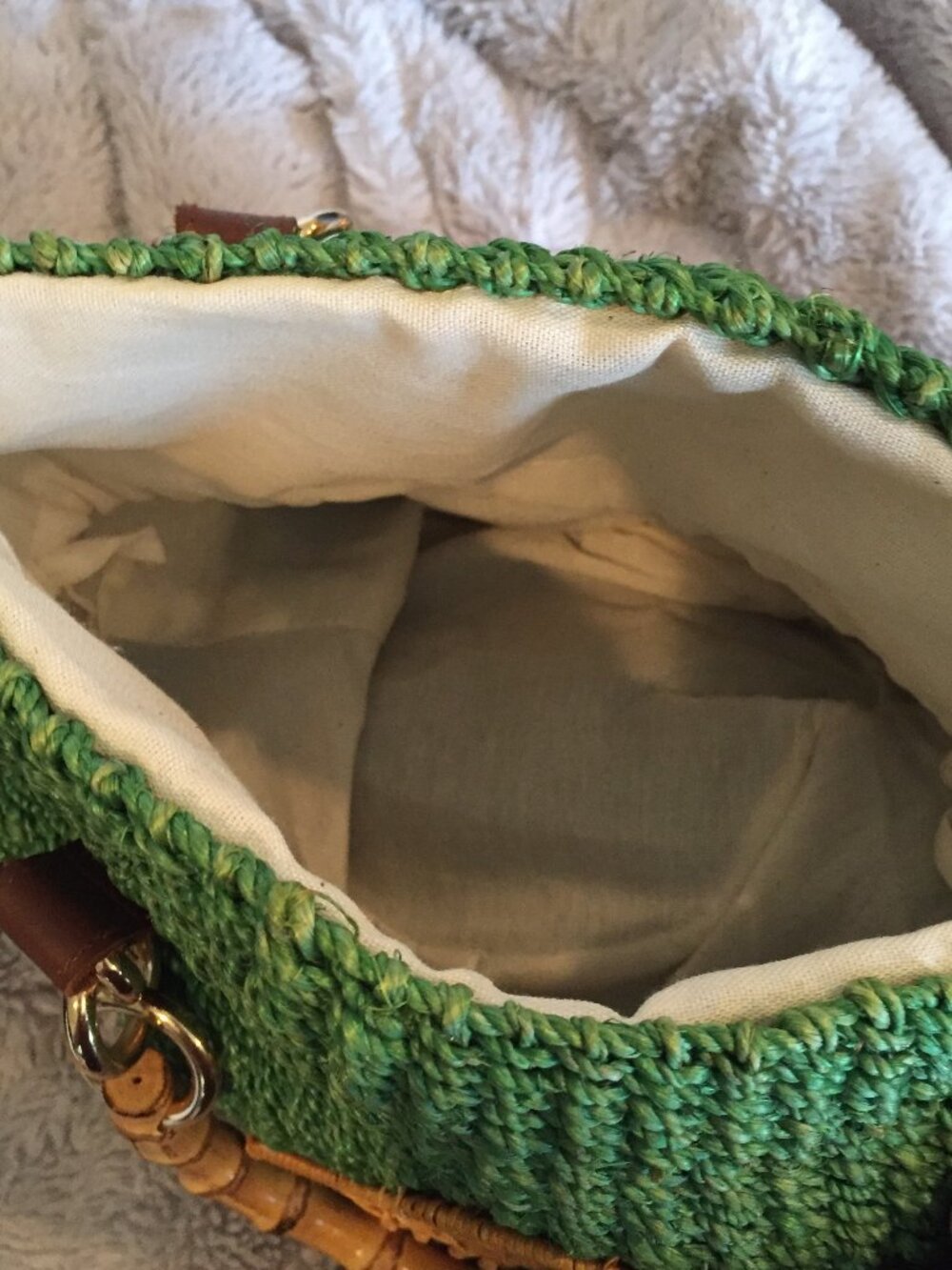 Woven Green Straw Tote with Bamboo Handle - Picture 4 of 5